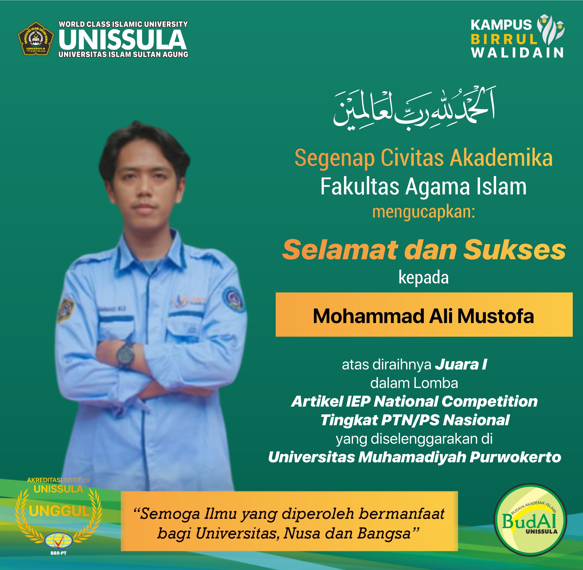 Mahasiswa FAI Unissula Raih Juara I Lomba Artikel Tingkat Nasional